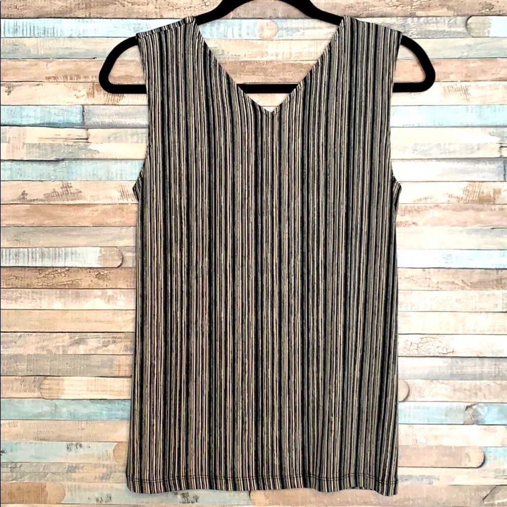 Chico’s NWOT black white stripe sleeveless blouse.